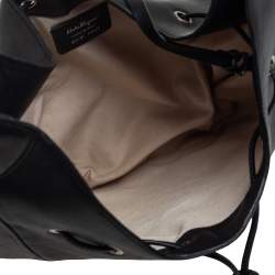 Salvatore Ferragamo Black Leather Drawstring Hobo
