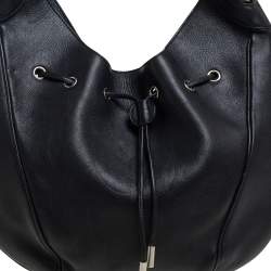 Salvatore Ferragamo Black Leather Drawstring Hobo