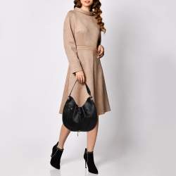 Salvatore Ferragamo Black Leather Drawstring Hobo