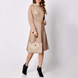 Pre Owned Salvatore Ferragamo Beige Leather Gancini Lock Tote
