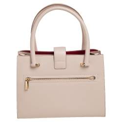 Pre Owned Salvatore Ferragamo Beige Leather Gancini Lock Tote