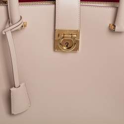 Pre Owned Salvatore Ferragamo Beige Leather Gancini Lock Tote