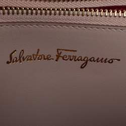 Pre Owned Salvatore Ferragamo Beige Leather Gancini Lock Tote