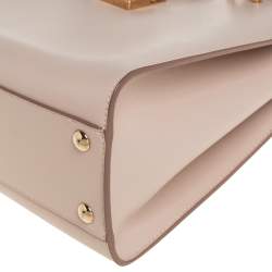 Pre Owned Salvatore Ferragamo Beige Leather Gancini Lock Tote
