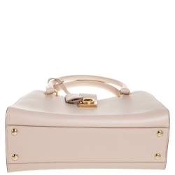 Pre Owned Salvatore Ferragamo Beige Leather Gancini Lock Tote