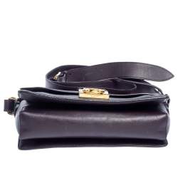 Pre Owned Salvatore Ferragamo Dark Plum Leather Gancio Flap Crossbody Bag