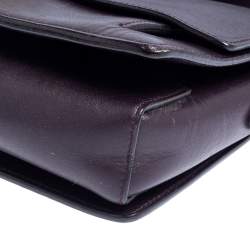 Pre Owned Salvatore Ferragamo Dark Plum Leather Gancio Flap Crossbody Bag