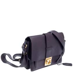 Pre Owned Salvatore Ferragamo Dark Plum Leather Gancio Flap Crossbody Bag