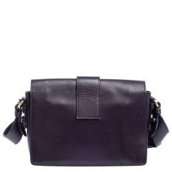 Pre Owned Salvatore Ferragamo Dark Plum Leather Gancio Flap Crossbody Bag