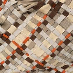 Pre Owned Salvatore Ferragamo Multicolor Woven Fabric and Leather Grosgrain Ribbon Tote