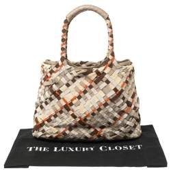 Pre Owned Salvatore Ferragamo Multicolor Woven Fabric and Leather Grosgrain Ribbon Tote