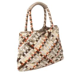 Pre Owned Salvatore Ferragamo Multicolor Woven Fabric and Leather Grosgrain Ribbon Tote