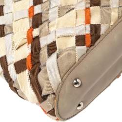 Pre Owned Salvatore Ferragamo Multicolor Woven Fabric and Leather Grosgrain Ribbon Tote