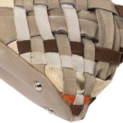Pre Owned Salvatore Ferragamo Multicolor Woven Fabric and Leather Grosgrain Ribbon Tote