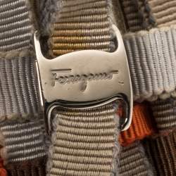 Pre Owned Salvatore Ferragamo Multicolor Woven Fabric and Leather Grosgrain Ribbon Tote