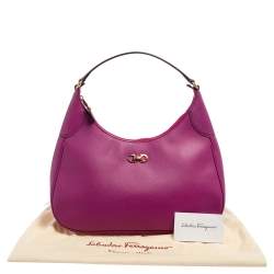Pre Owned Salvatore Ferragamo Magenta Leather Gancini Romana Hobo