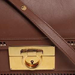 Pre Owned Salvatore Ferragamo Brown Leather Aileen Stitched Top Handle Bag