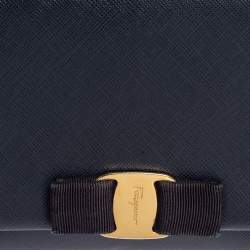 Pre Owned حقيبة كلتش سالفاتوري فيراغامو بفيونكة فارا جلد سافيانو أزرق