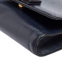 Pre Owned حقيبة كلتش سالفاتوري فيراغامو بفيونكة فارا جلد سافيانو أزرق