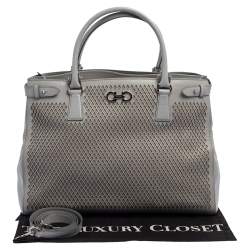 مملوكة مسبقًا Salvatore Ferragamo Grey Laser Cut Leather Tote