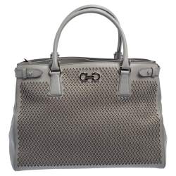 مملوكة مسبقًا Salvatore Ferragamo Grey Laser Cut Leather Tote