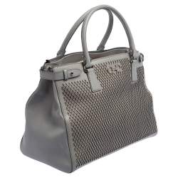 مملوكة مسبقًا Salvatore Ferragamo Grey Laser Cut Leather Tote