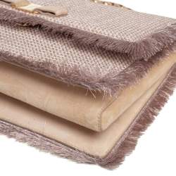 مملوكة مسبقًا Salvatore Ferragamo Beige Suede and Fabric Ginny Fringed Crossbody Bag