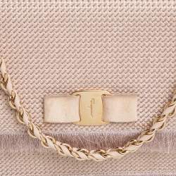 مملوكة مسبقًا Salvatore Ferragamo Beige Suede and Fabric Ginny Fringed Crossbody Bag