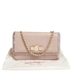 مملوكة مسبقًا Salvatore Ferragamo Beige Suede and Fabric Ginny Fringed Crossbody Bag