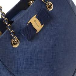 مملوكة مسبقًا حقيبة يد توتس سالفاتوري فيراغامو فاني جلد أزرق بسلسلة