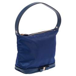 Pre Owned Salvatore Ferragamo Blue Nylon Vara Bow Pouch