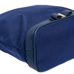Pre Owned Salvatore Ferragamo Blue Nylon Vara Bow Pouch