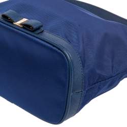 Pre Owned Salvatore Ferragamo Blue Nylon Vara Bow Pouch