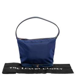 Pre Owned Salvatore Ferragamo Blue Nylon Vara Bow Pouch