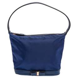 Pre Owned Salvatore Ferragamo Blue Nylon Vara Bow Pouch