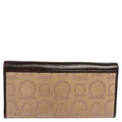 Salvatore Ferragamo Beige/Brown Gancini Canvas and Leather Continental Wallet