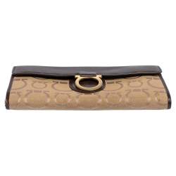 Salvatore Ferragamo Beige/Brown Gancini Canvas and Leather Continental Wallet