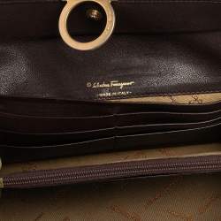 Salvatore Ferragamo Beige/Brown Gancini Canvas and Leather Continental Wallet