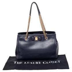 Pre Owned حقيبة يد توتس سالفاتوري فيراغامو ميلايك جلد أزرق بفيونكة