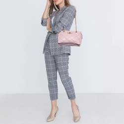 Pre Owned Salvatore Ferragamo Pink Quilted Leather Bow Zip Genette Shoulder Bag