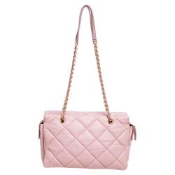 Pre Owned Salvatore Ferragamo Pink Quilted Leather Bow Zip Genette Shoulder Bag