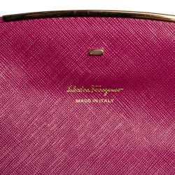 Pre Owned حقيبة كلتش سالفاتوري فيراغامو غانش يني جلد فوشيا بسلسلة 