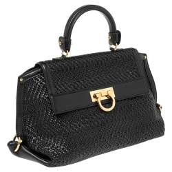 Pre Owned حقيبة سالفاتوري فيراغامو صوفيا جلد ورافية مجدولة أسود يد علوية كبيرة