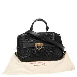 Pre Owned حقيبة سالفاتوري فيراغامو صوفيا جلد ورافية مجدولة أسود يد علوية كبيرة