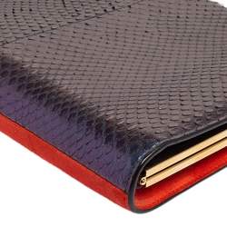 مملوكة مسبقًا Salvatore Ferragamo Orange/Iridescent Suede and Python Chain Clutch