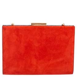 مملوكة مسبقًا Salvatore Ferragamo Orange/Iridescent Suede and Python Chain Clutch