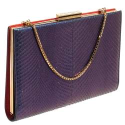 مملوكة مسبقًا Salvatore Ferragamo Orange/Iridescent Suede and Python Chain Clutch