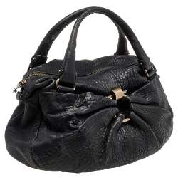 Pre Owned Salvatore Ferragamo Black Leather Gancini Hobo