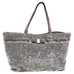 Salvatore Ferragamo Grey Sequins And Nylon Tote