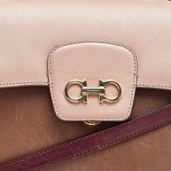 Pre Owned حقيبة سالفاتوري فيراغامو جلد بني/بيج مزين غانسيني يد علوية